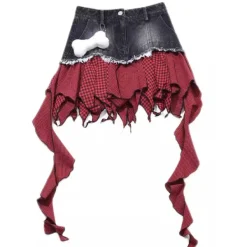 Skirts*Boogzel Clothing Punk Rock Laye Patchwork Skirt Red
