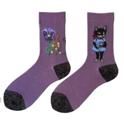 Socks*Boogzel Clothing Flower & Cat Aesthetic Socks Purple