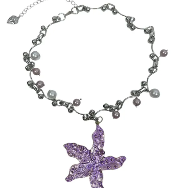 Necklaces & Chokers*Boogzel Clothing Purple Tropical Flower Choker Silver/purple