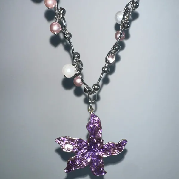 Necklaces & Chokers*Boogzel Clothing Purple Tropical Flower Choker Silver/purple
