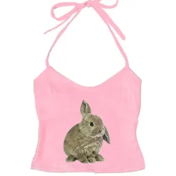 Y2K Tops|Crop Tops*Boogzel Clothing Rabbit Print Y2K Halter Top