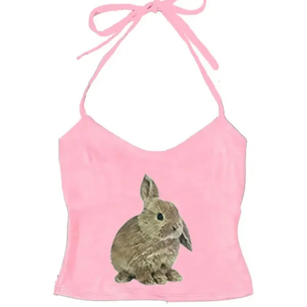 Y2K Tops|Crop Tops*Boogzel Clothing Rabbit Print Y2K Halter Top