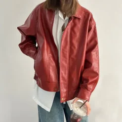 Coats & Jackets*Boogzel Clothing Grunge Leather Jacket Red