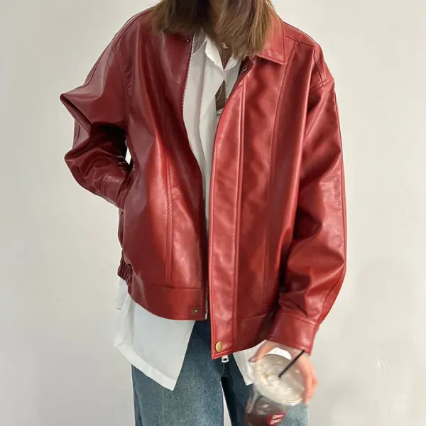 Coats & Jackets*Boogzel Clothing Grunge Leather Jacket Red