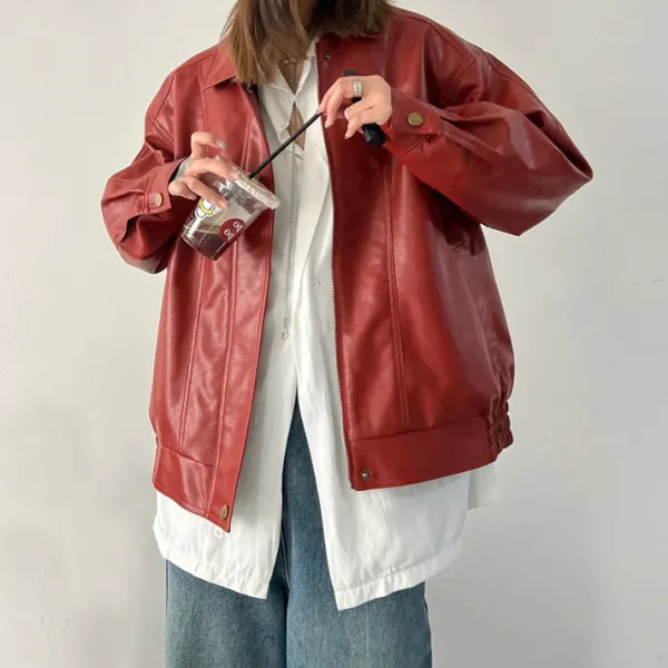 Coats & Jackets*Boogzel Clothing Grunge Leather Jacket Red