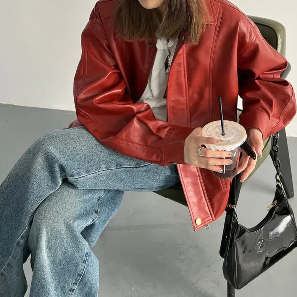 Coats & Jackets*Boogzel Clothing Grunge Leather Jacket Red
