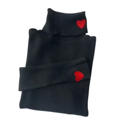 Sweaters*Boogzel Clothing Red Heart Embroidery Turtleneck Jumper