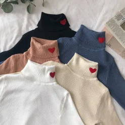 Sweaters*Boogzel Clothing Red Heart Embroidery Turtleneck Jumper