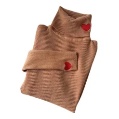 Sweaters*Boogzel Clothing Red Heart Embroidery Turtleneck Jumper