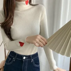 Sweaters*Boogzel Clothing Red Heart Embroidery Turtleneck Jumper