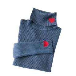 Sweaters*Boogzel Clothing Red Heart Embroidery Turtleneck Jumper