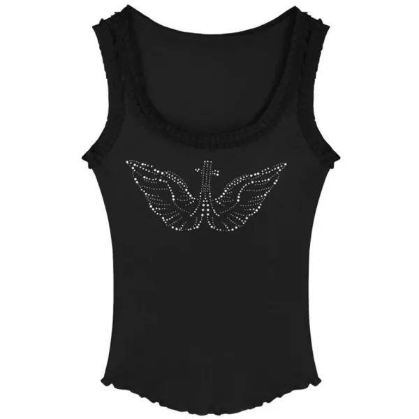 Y2K Tops*Boogzel Clothing Rhinestone Angel Wings Tank Top