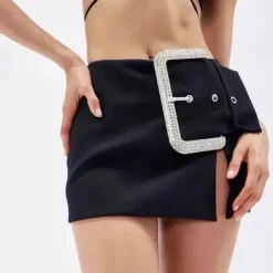 Skirts*Boogzel Clothing Rhinestone Buckle Mini Skirt Black