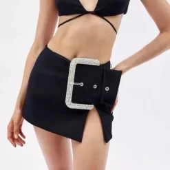 Skirts*Boogzel Clothing Rhinestone Buckle Mini Skirt Black