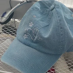 Hats*Boogzel Clothing Rhinestone Bunny Y2K Denim Cap Blue