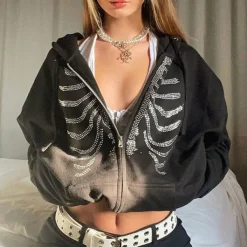 Hoodies*Boogzel Clothing Rhinestone Skeleton Hoodie