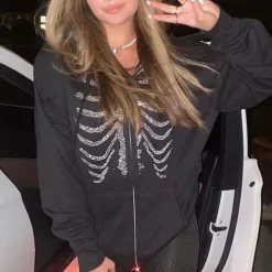 Hoodies*Boogzel Clothing Rhinestone Skeleton Hoodie