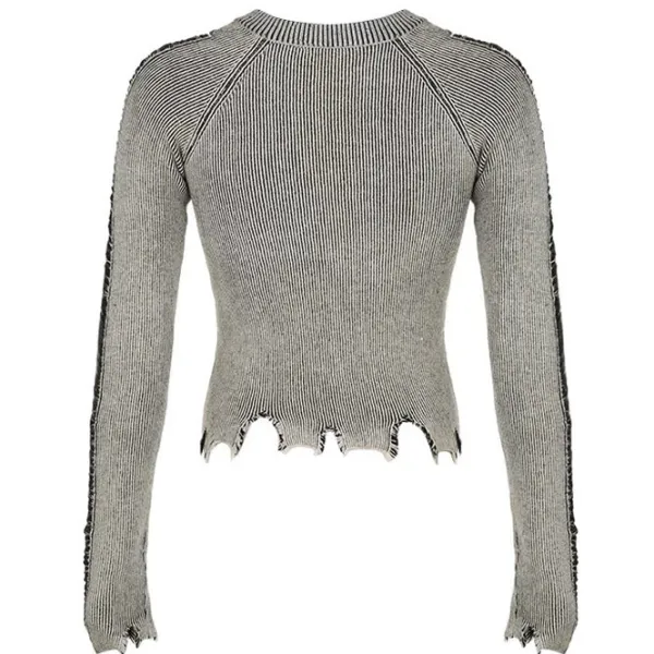 Long Sleeve Tops*Boogzel Clothing Ripped Long Sleeve Star Top Grey
