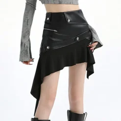 Skirts*Boogzel Clothing Rock The Scene Asymmetric Leather Skirt