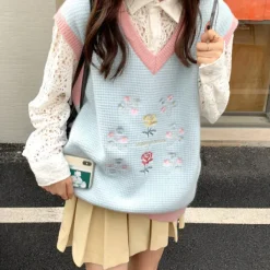 Knit Vests*Boogzel Clothing Rose Embroidery Knit Vest