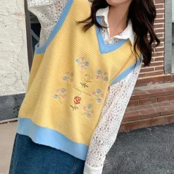 Knit Vests*Boogzel Clothing Rose Embroidery Knit Vest
