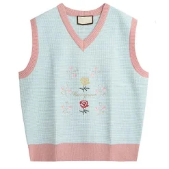 Knit Vests*Boogzel Clothing Rose Embroidery Knit Vest
