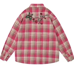 Long Sleeve Tops*Boogzel Clothing Rose in Pocket Plaid Shirt Pink