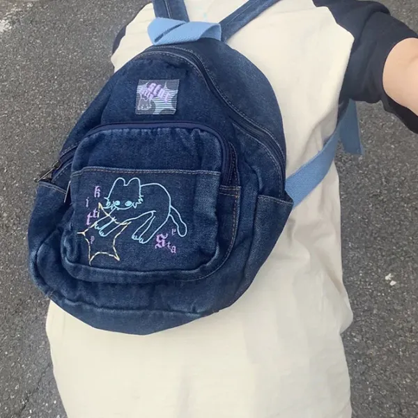 Bags & Purses*Boogzel Clothing 90's Aesthetic Denim Backpack Blue