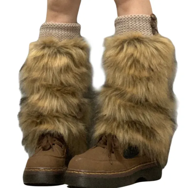 Other*Boogzel Clothing 2000s Aesthetic Faux Fur Leg Warmers Brown
