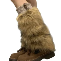 Other*Boogzel Clothing 2000s Aesthetic Faux Fur Leg Warmers Brown