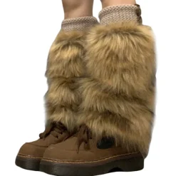Other*Boogzel Clothing 2000s Aesthetic Faux Fur Leg Warmers Brown