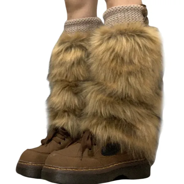 Other*Boogzel Clothing 2000s Aesthetic Faux Fur Leg Warmers Brown