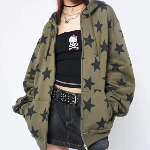Hoodies*Boogzel Clothing 2000s Aesthetic Star Print Hoodie Green
