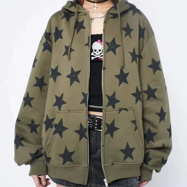 Hoodies*Boogzel Clothing 2000s Aesthetic Star Print Hoodie Green
