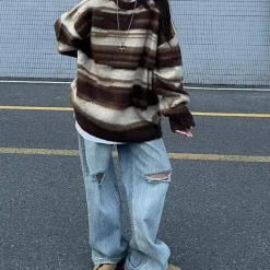 Mens|Sweaters*Boogzel Clothing 90's Aesthetic Striped Knit Sweater