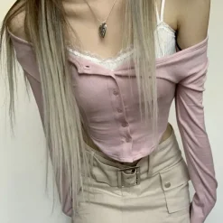 Long Sleeve Tops*Boogzel Clothing 2000's Baby Layered Top Pink