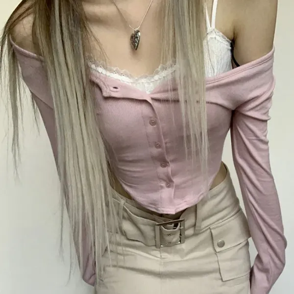 Long Sleeve Tops*Boogzel Clothing 2000's Baby Layered Top Pink