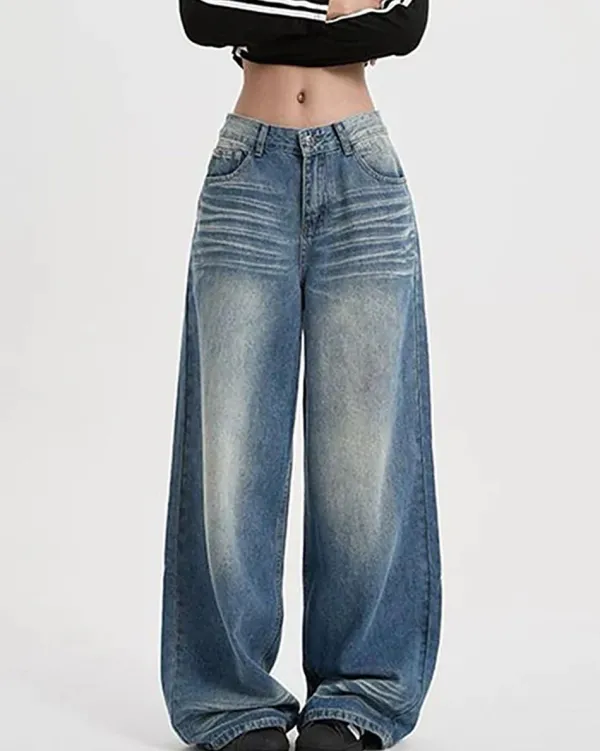 Jeans*Boogzel Clothing 90s Faded Wash Baggy Jeans Blue