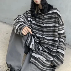 Striped Sweaters|Knit Cardigans*Boogzel Clothing 80's Grandma Striped Cardigan Sweater Black