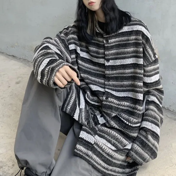 Striped Sweaters|Knit Cardigans*Boogzel Clothing 80's Grandma Striped Cardigan Sweater Black