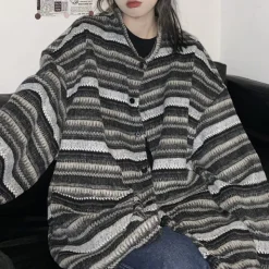 Striped Sweaters|Knit Cardigans*Boogzel Clothing 80's Grandma Striped Cardigan Sweater Black