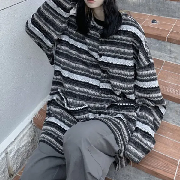 Striped Sweaters|Knit Cardigans*Boogzel Clothing 80's Grandma Striped Cardigan Sweater Black