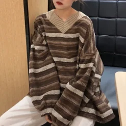 Striped Sweaters|Sweaters*Boogzel Clothing 80's Grandma V-Neck Sweater