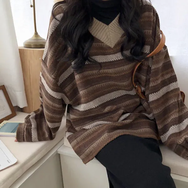 Striped Sweaters|Sweaters*Boogzel Clothing 80's Grandma V-Neck Sweater