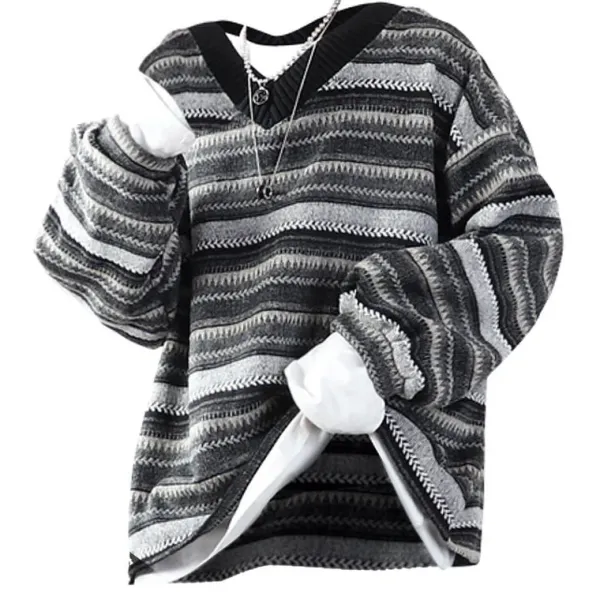 Striped Sweaters|Sweaters*Boogzel Clothing 80's Grandma V-Neck Sweater