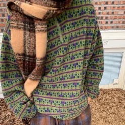 Sweatshirts*Boogzel Clothing 80's Grandma Zip-Up Fleece Sweatshirt Green/purple