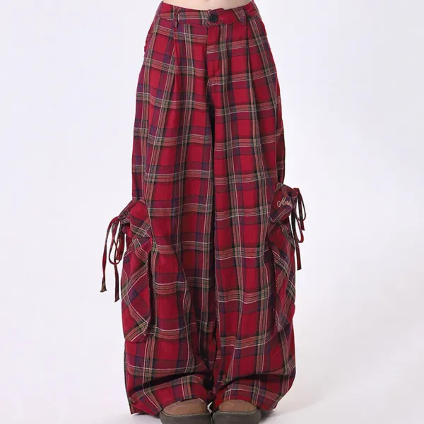 Pants & Trousers*Boogzel Clothing 90's Grunge Plaid Cargo Pants Red