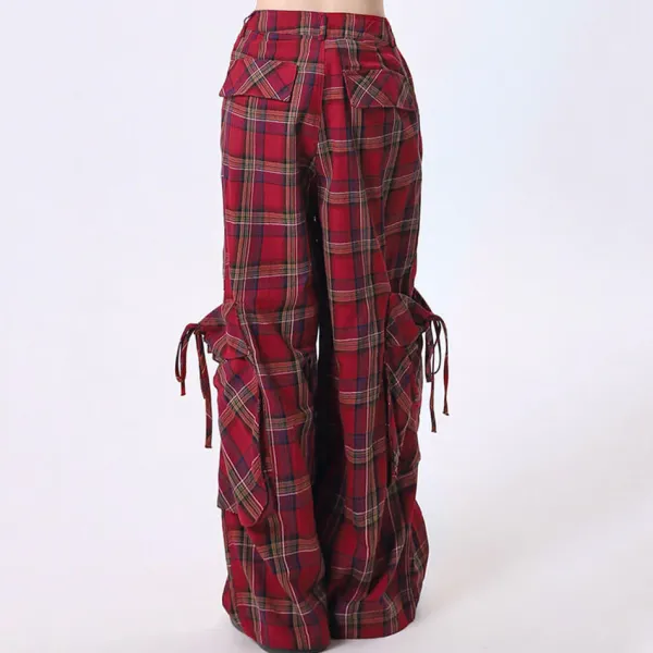 Pants & Trousers*Boogzel Clothing 90's Grunge Plaid Cargo Pants Red