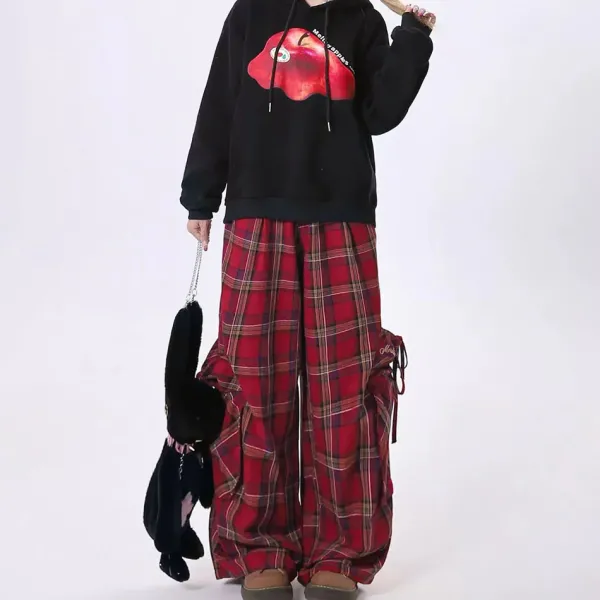 Pants & Trousers*Boogzel Clothing 90's Grunge Plaid Cargo Pants Red