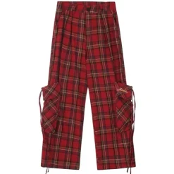 Pants & Trousers*Boogzel Clothing 90's Grunge Plaid Cargo Pants Red